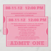 Pink Admettre un billet Invitation Anniversaire (Devant / Derrière)