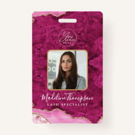 Pink Agate Marble Business Logo Company ID Badge