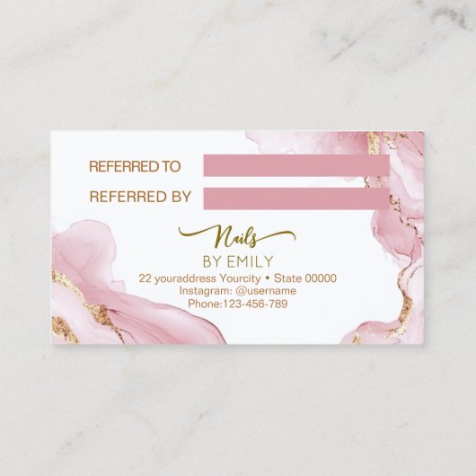 Pink Agate Salon à ongles en marbre Carte de référ (Dos)