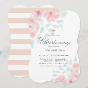 Pink Airy Rozen Floral Girl Christening Kaart