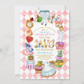 Pink Alice in Wonderland 2nd birthday Invitation (Devant)