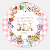 Pink Alice in Wonderland 3rd Birthday   Ronde Sticker (Voorkant)