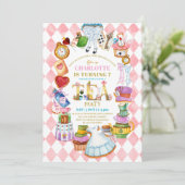 Pink Alice in Wonderland 7th birthday Invitation (Debout devant)