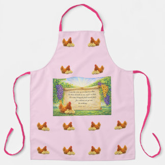 Pink All-Over Apron with Chickens & Bible Verse Schort