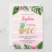 Pink Aloha Gold Un Anniversaire Invitation (Devant)