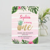 Pink Aloha Gold Un Anniversaire Invitation (Debout devant)