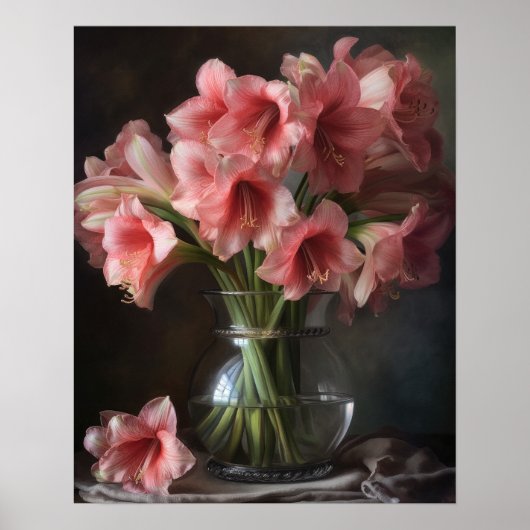 Pink Amaryllis Fleurs Art Imprimer Poster (Devant)