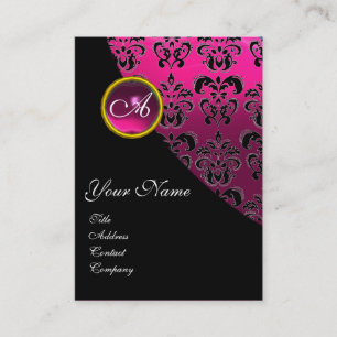 PINK AMETHYST BLACK FUCHSIA DAMASK MONOGRAM VISITEKAARTJE