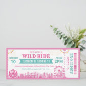 Pink Amusement Park Birthday Invitation Ticket (Debout devant)