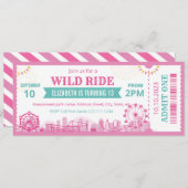 Pink Amusement Park Birthday Invitation Ticket (Devant / Derrière)