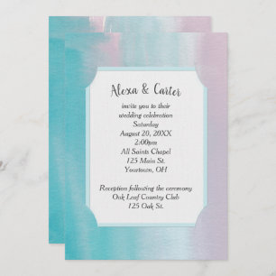 Pink and Aqua Watercolor Wedding Invitation