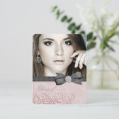 Pink and Black Damask Afstuderen aangekondigd Kaart (Staand voorkant)