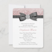 Pink and Black Damask Afstuderen aangekondigd Kaart (Achterkant)