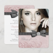 Pink and Black Damask Afstuderen aangekondigd Kaart (Voorkant / Achterkant)