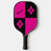 Pink and Black Diamonds | Custom Modern Geometric Pickleball Paddle (Achterkant)