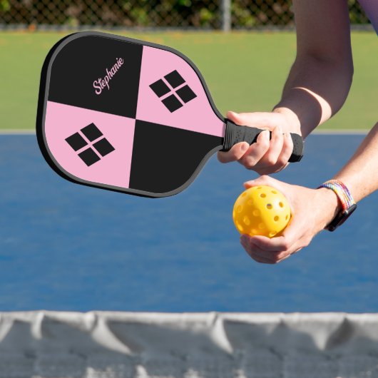 Pink and Black Diamonds | Custom Modern Geometric Pickleball Paddle (Insitu)