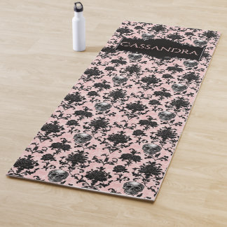 Pink and Black Goth Skulls and Roses Personalized Yogamat