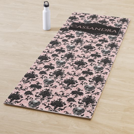 Pink and Black Goth Skulls and Roses Personalized  Yogamat (In situ)