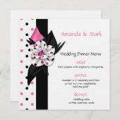 Pink and Black Polka Dots Wedding Menu (Voorkant / Achterkant)
