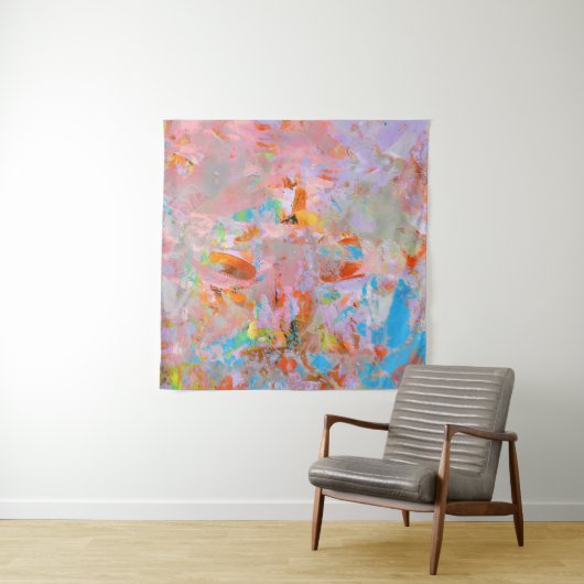 PINK AND BLUE ABSTRACT PAINTING WANDKLEED (In situ)