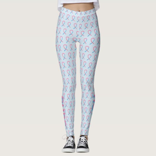 Pink and Blue Awareness Ribbon Art Words Leggings (Devant)