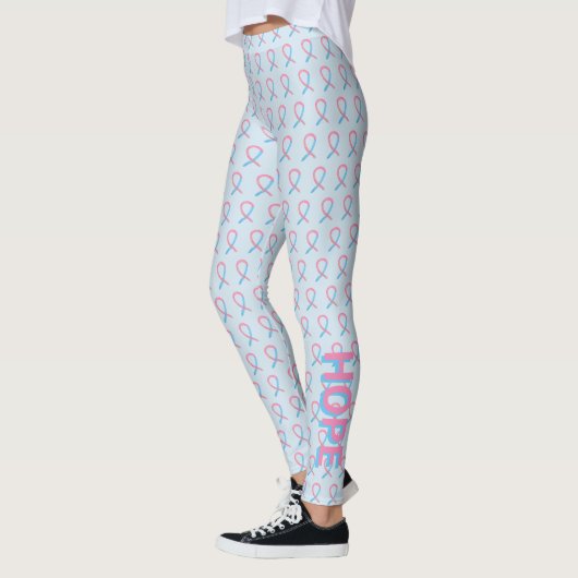 Pink and Blue Awareness Ribbon Art Words Leggings (Gauche)