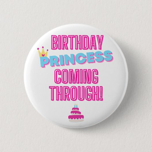 Pink and Blue Birthday Princess Pin Badge (Devant)