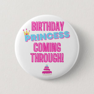Pink and Blue Birthday Princess Pin Badge