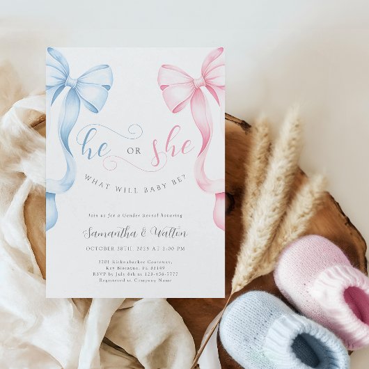 Pink and Blue Bows Gender Reveal Invitation