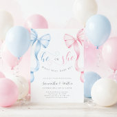 Pink and Blue Bows Gender Reveal Invitation Kaart