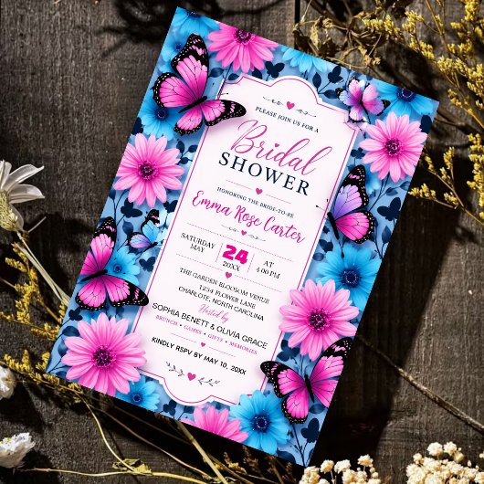 Pink and Blue Butterfly Bridal Shower Invitation
