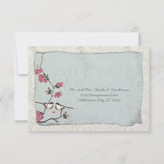 Pink and Blue Cherry Blossom Chickadee RSVP (Dos)