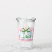 Pink and Blue Frame With Green Gingham Bow Acryl Drinkbeker (Achterkant)
