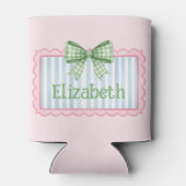 Pink and Blue Frame With Green Gingham Bow Blikjeskoeler (Achterkant)