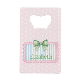 Pink and Blue Frame With Green Gingham Bow Kredietkaart Flessenopener