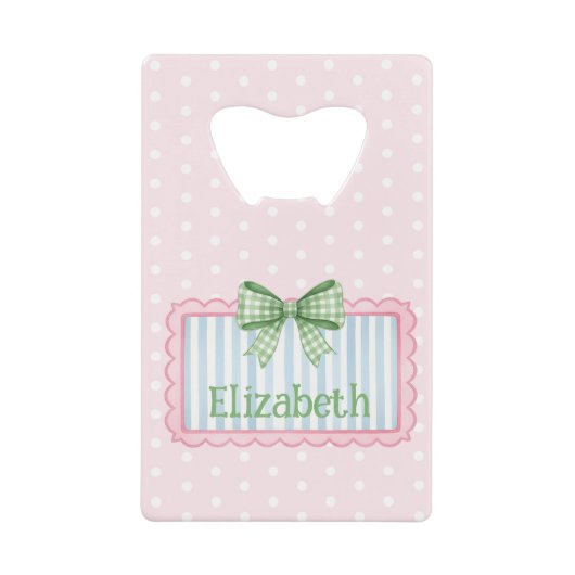 Pink and Blue Frame With Green Gingham Bow Kredietkaart Flessenopener (Voorkant)