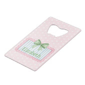 Pink and Blue Frame With Green Gingham Bow Kredietkaart Flessenopener (Achterkant Gekanteld)
