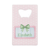 Pink and Blue Frame With Green Gingham Bow Kredietkaart Flessenopener (Achterkant)
