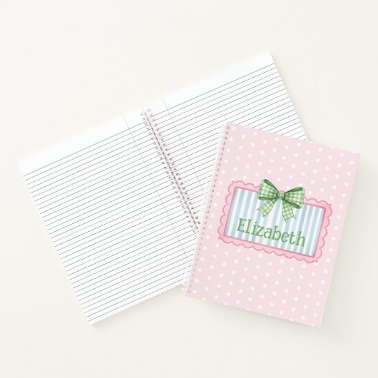 Pink and Blue Frame With Green Gingham Bow Notitieboek (Binnen)