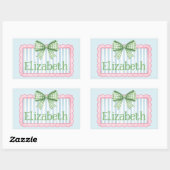 Pink and Blue Frame With Green Gingham Bow Rechthoekige Sticker (Vel)