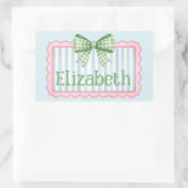 Pink and Blue Frame With Green Gingham Bow Rechthoekige Sticker (Tas)