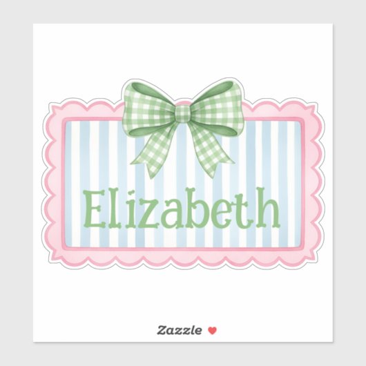 Pink and Blue Frame With Green Gingham Bow Sticker (Vel)