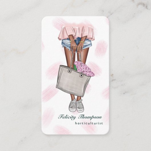 Pink and Blue Girly Horticulturist QR Code Visitekaartje (Voorkant)