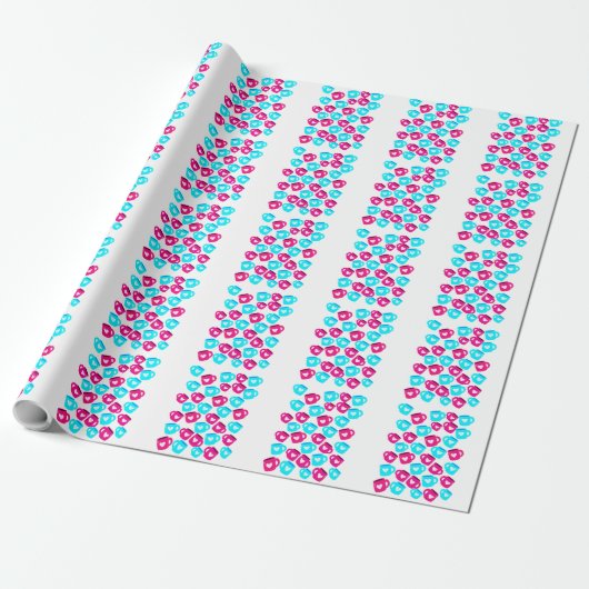 Pink and Blue Heart Cups Pattern Cadeaupapier (Uitgerold)