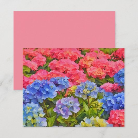Pink and Blue Hydrangea Flowers Note Card Set Notitiekaartje (Voorkant / Achterkant)