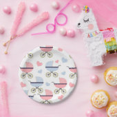 Pink and Blue Pram Pattern Baby Shower Papieren Bordje (Feest)