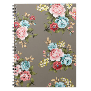 Pink and blue vintage flowers with green and cream notitieboek
