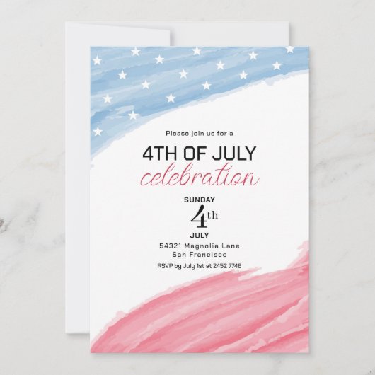 Pink and Blue Watercolor 4th Of July Invitations (Devant)