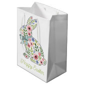 Pink and Blue Wildflower Easter Rabbit Medium Cadeauzakje (Achterkant Gekanteld)
