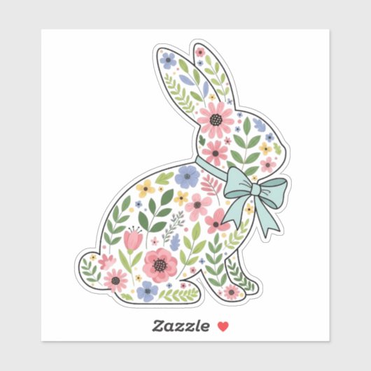 Pink and Blue Wildflower Easter Rabbit Sticker (Vel)
